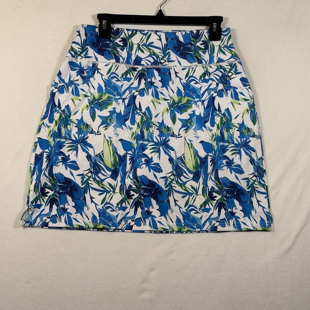Coolrun Women Athletic Skort M Blue Tropical Pull On Stretch Golf Tennis Skort